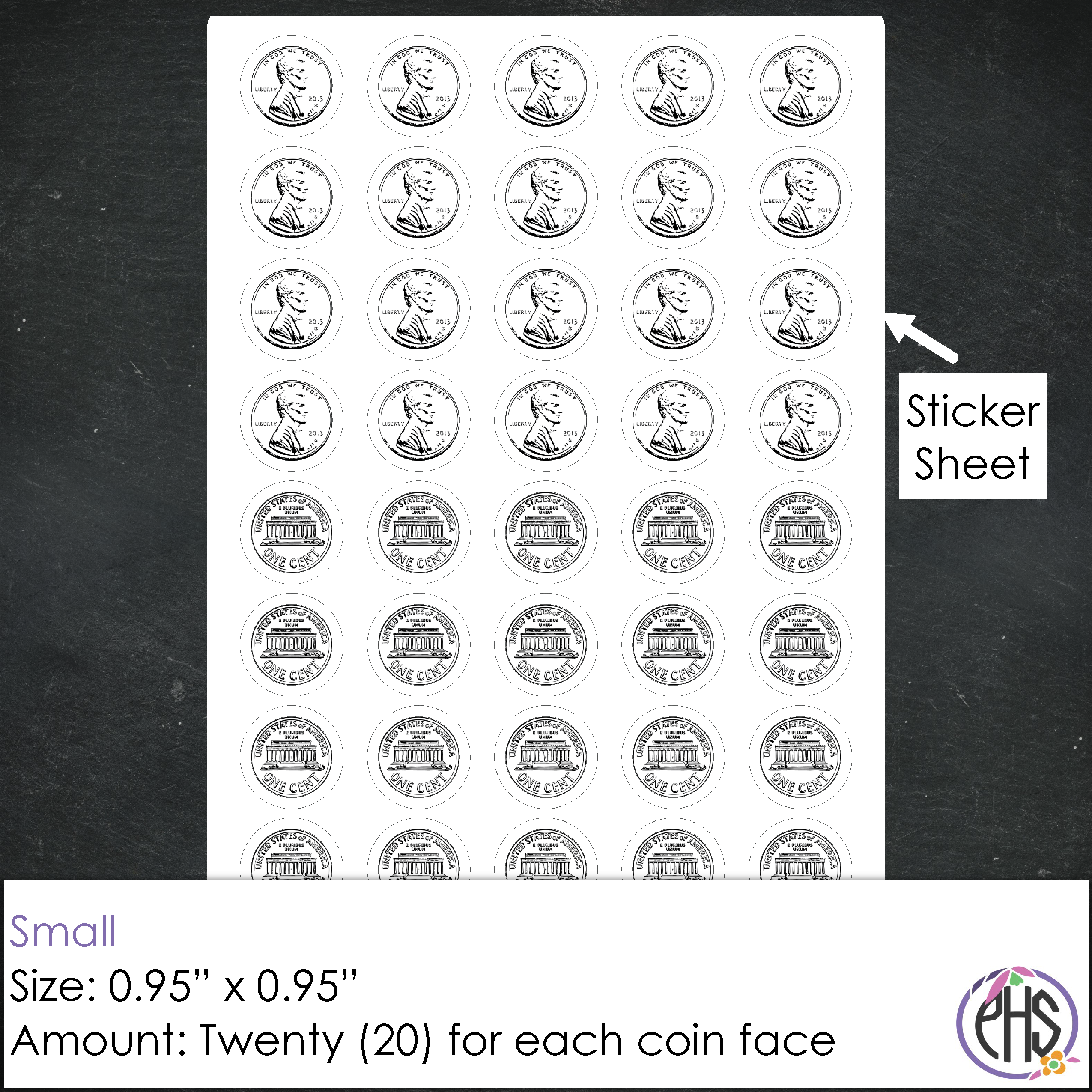 Black and White One-cent Coin Stickers 1¢