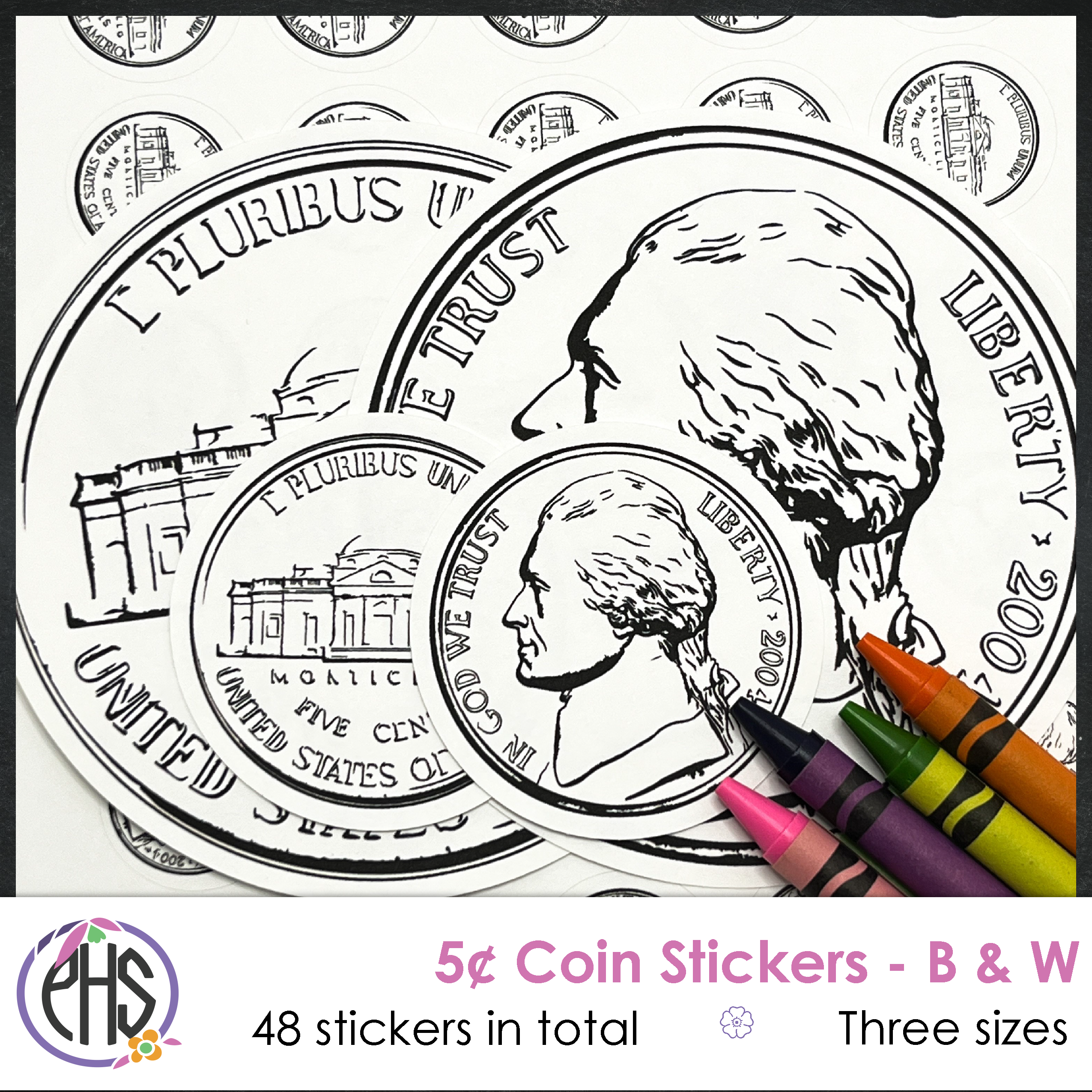 Black and White Five-cents Coin Stickers 5¢