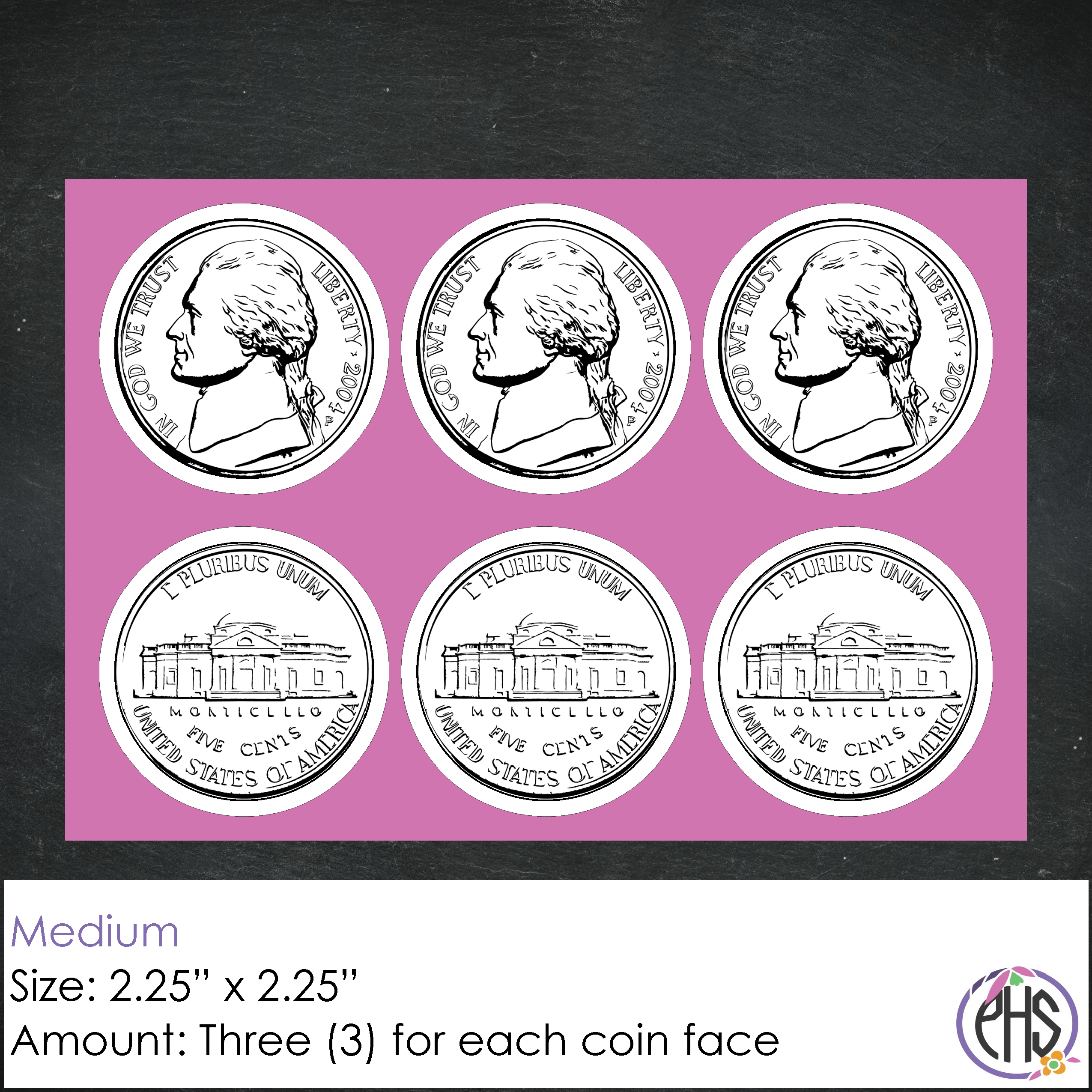 Black and White Five-cents Coin Stickers 5¢