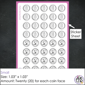 Black and White Five-cents Coin Stickers 5¢