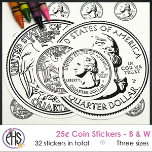 Black and White Twenty-five-cents Coin Stickers 25¢