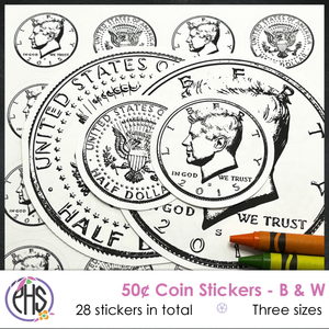 Black and White Fifty-cents Coin Stickers 50¢