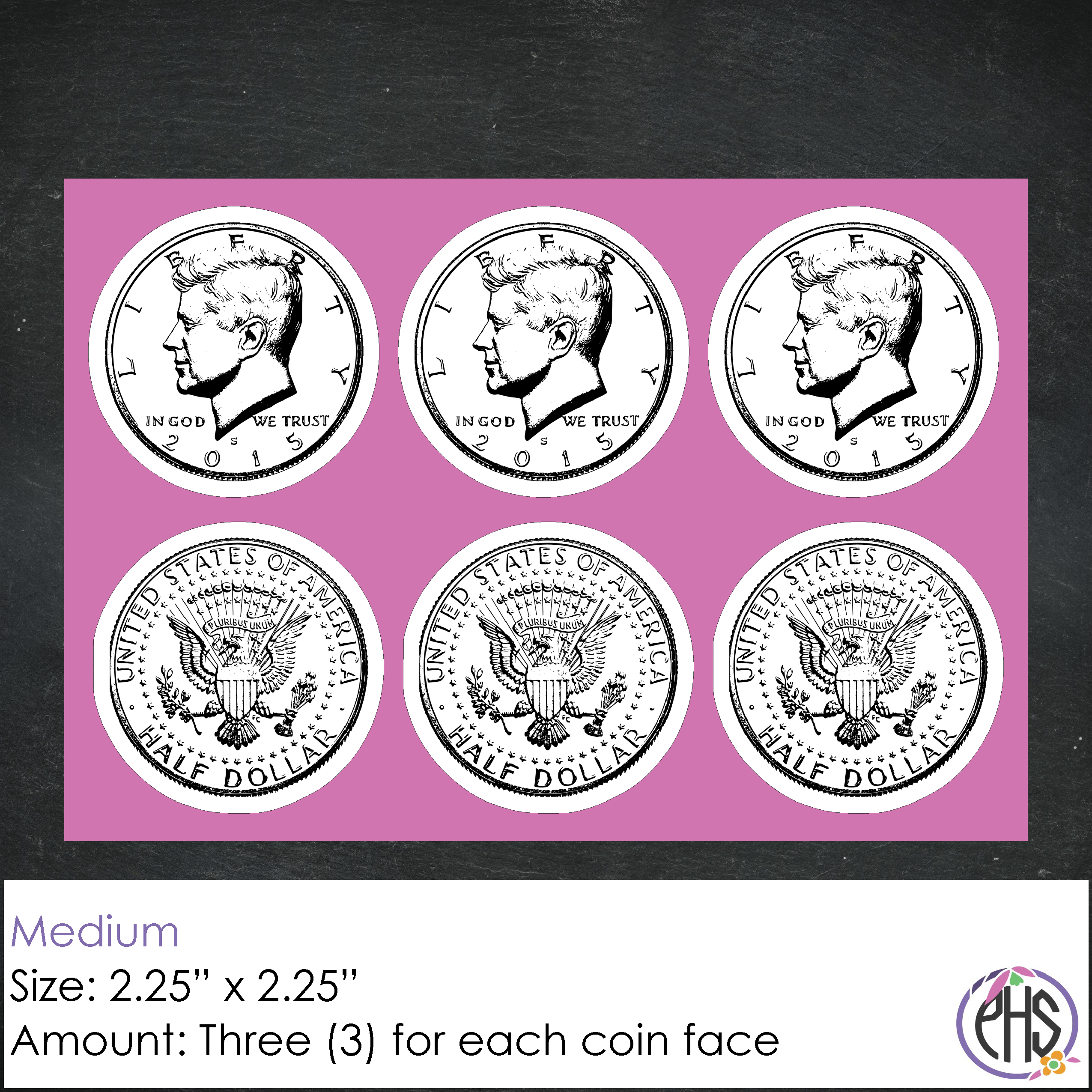 Black and White Fifty-cents Coin Stickers 50¢