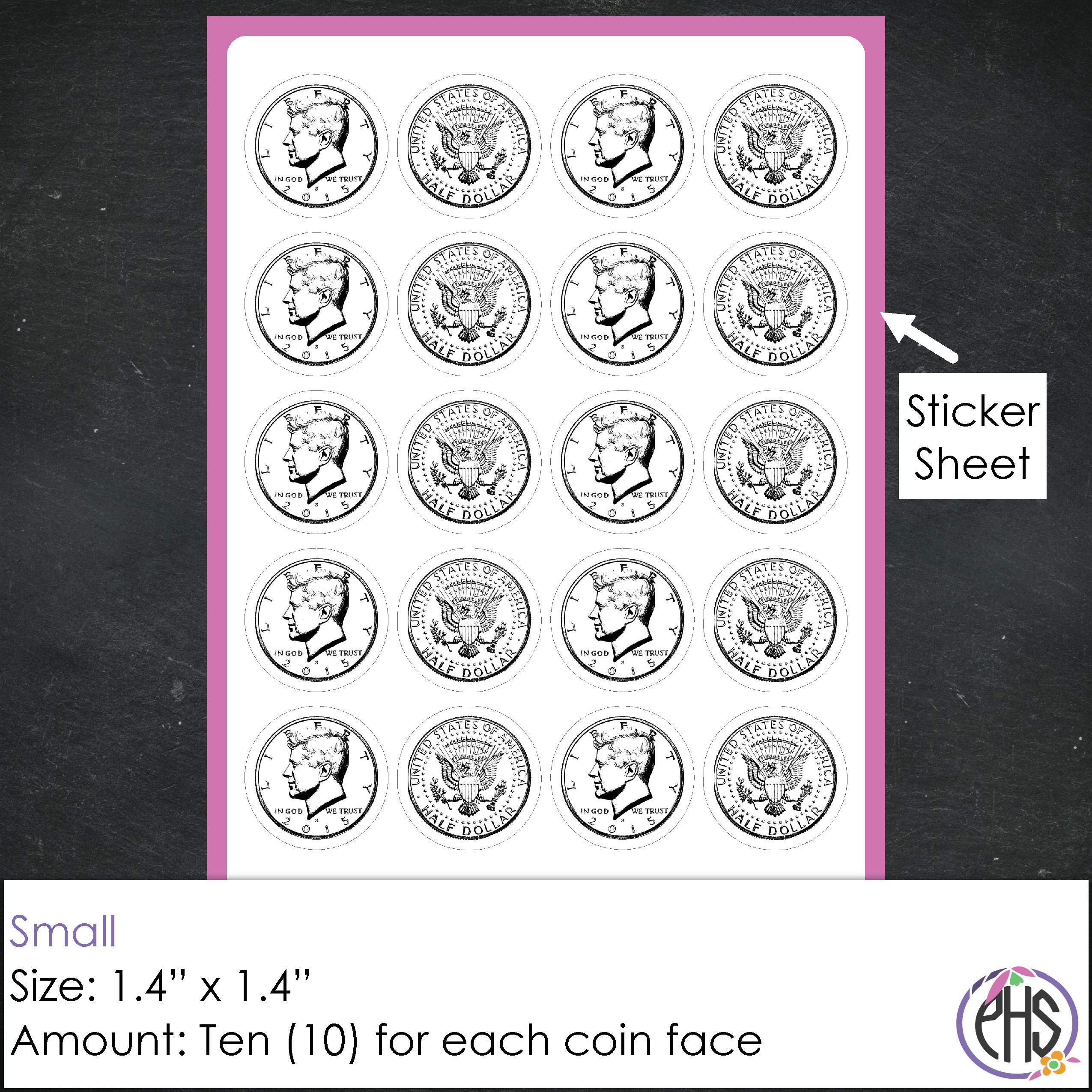 Black and White Fifty-cents Coin Stickers 50¢