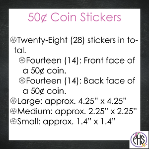 Black and White Fifty-cents Coin Stickers 50¢