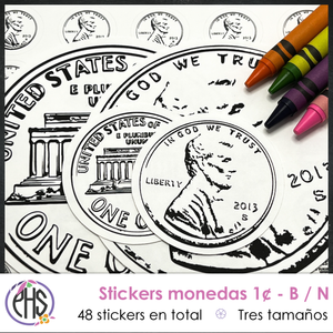 Stickers Monedas de un centavo 1¢ / Blanco y negro