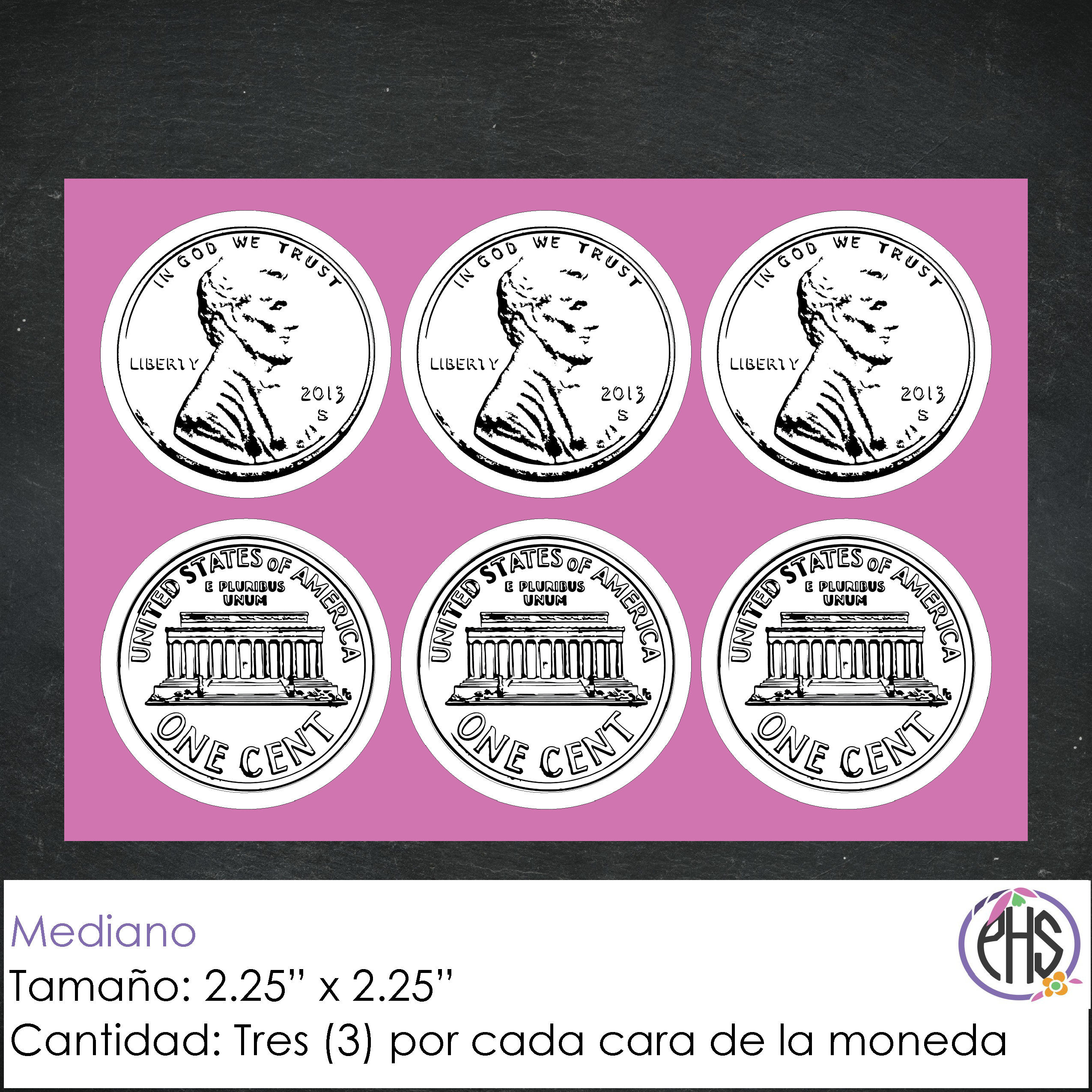 Stickers Monedas de un centavo 1¢ / Blanco y negro