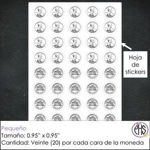 Stickers Monedas de un centavo 1¢ / Blanco y negro