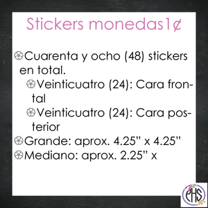 Stickers Monedas de un centavo 1¢ / Blanco y negro