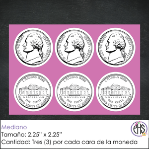 Stickers Monedas de cinco centavos 5¢ / Blanco y negro