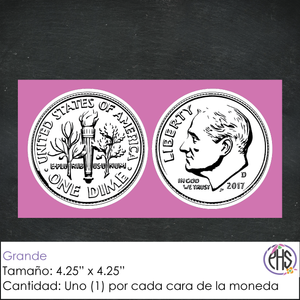 Stickers Monedas de diez centavos 10¢ / Blanco y negro