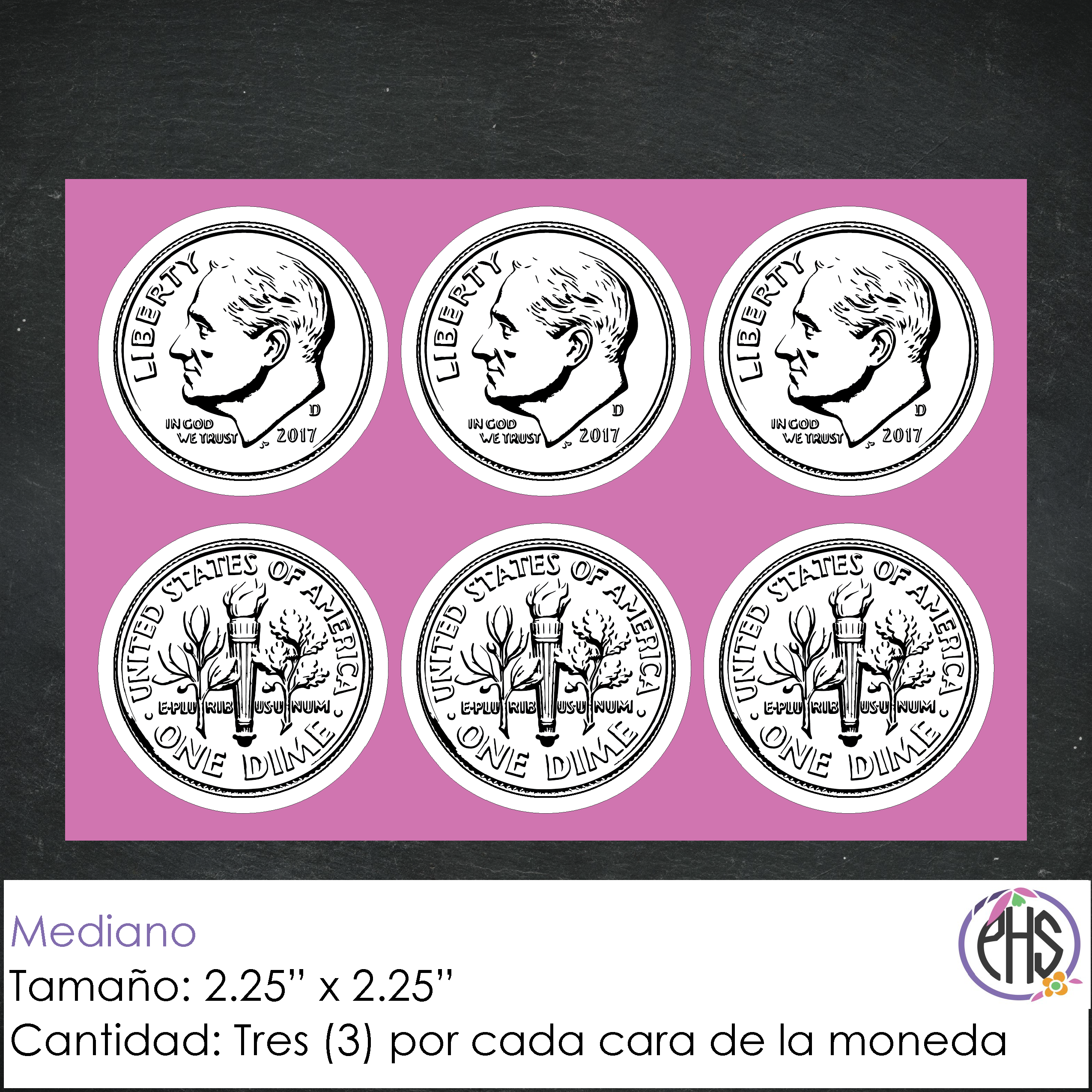 Stickers Monedas de diez centavos 10¢ / Blanco y negro