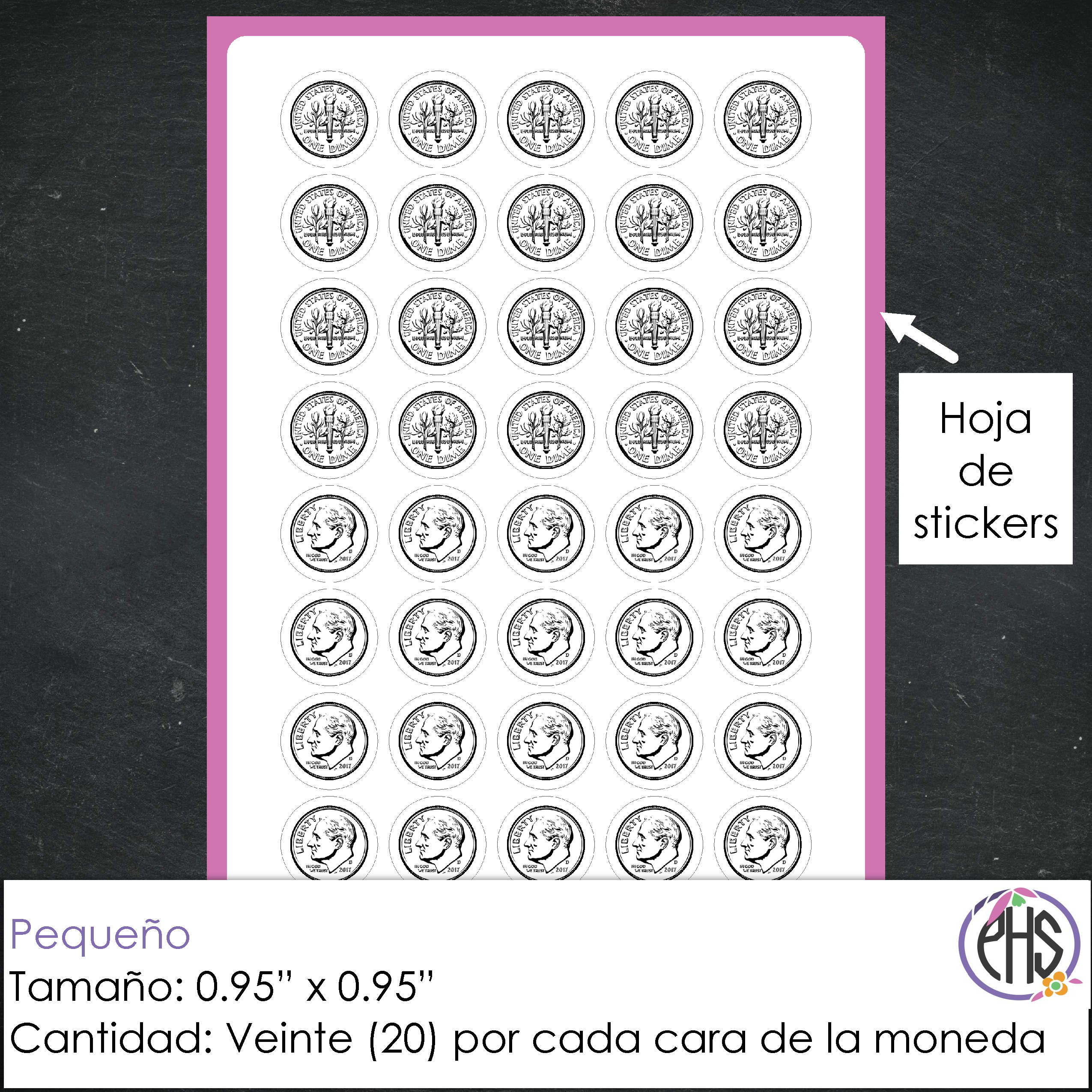 Stickers Monedas de diez centavos 10¢ / Blanco y negro