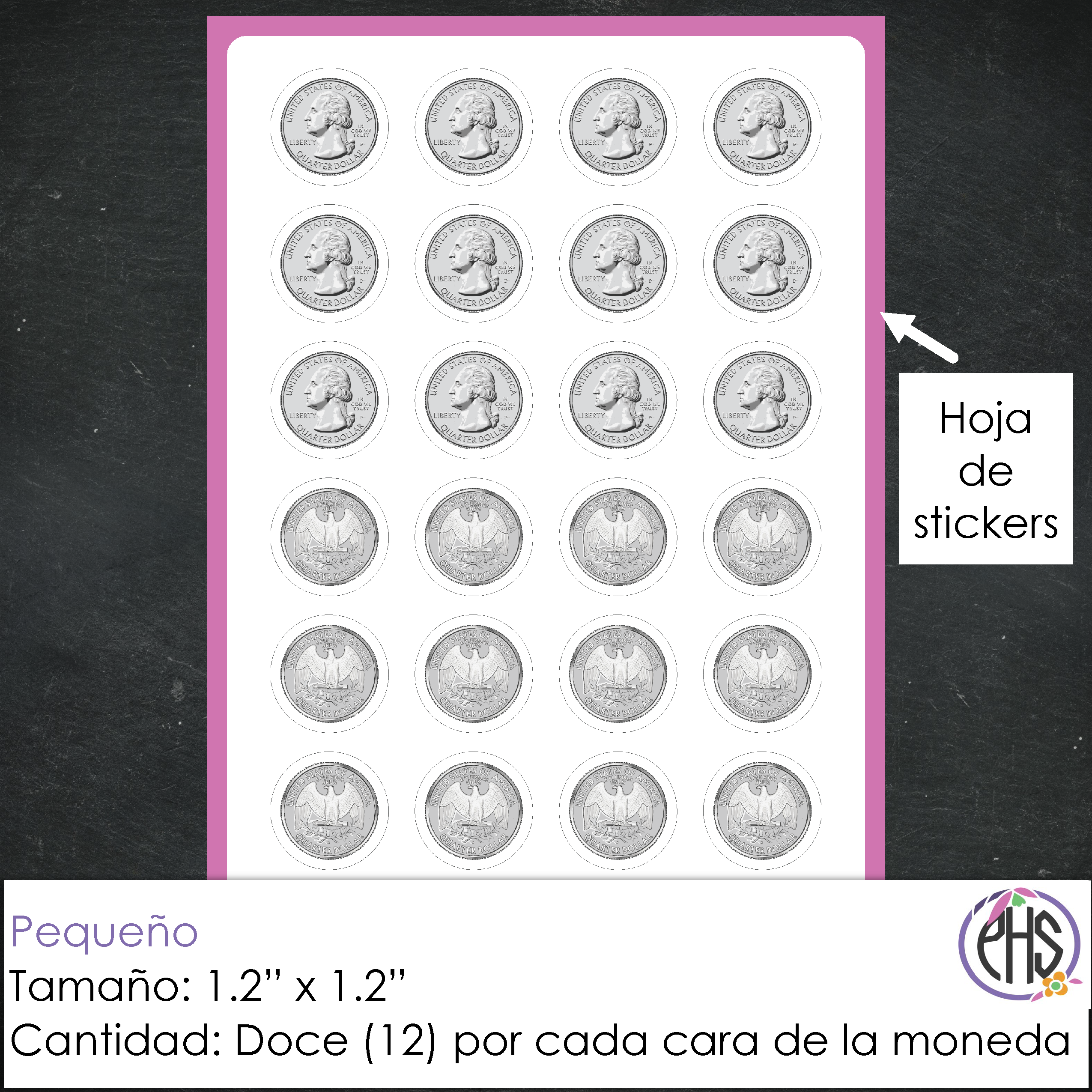 Stickers Monedas de veinticinco centavos 25¢