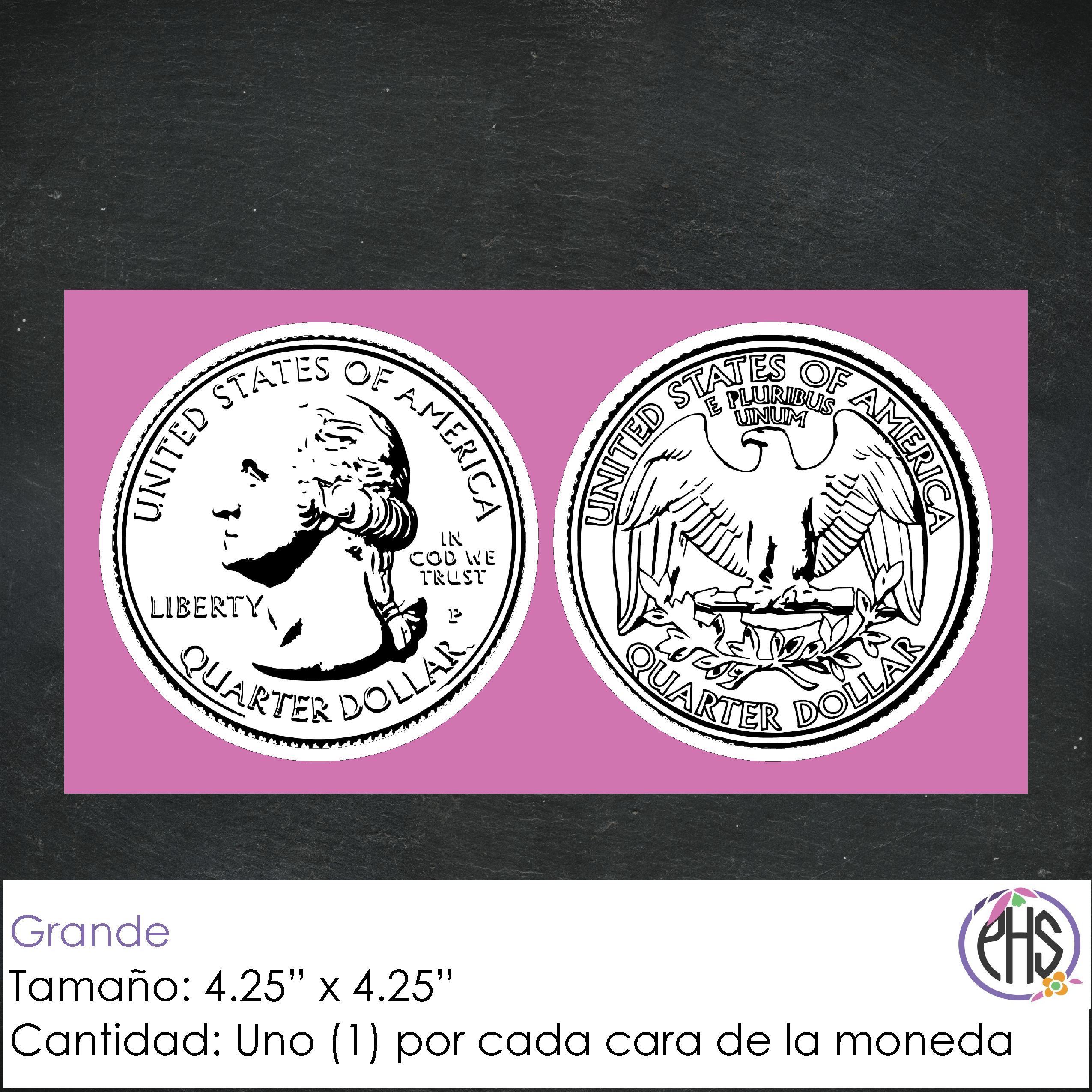 Stickers Monedas de veinticinco centavos 25¢ / Blanco y negro