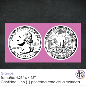 Stickers Monedas de veinticinco centavos 25¢ / Blanco y negro