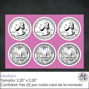 Stickers Monedas de veinticinco centavos 25¢ / Blanco y negro