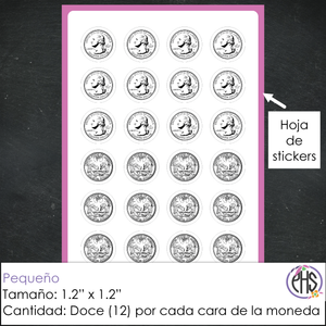 Stickers Monedas de veinticinco centavos 25¢ / Blanco y negro