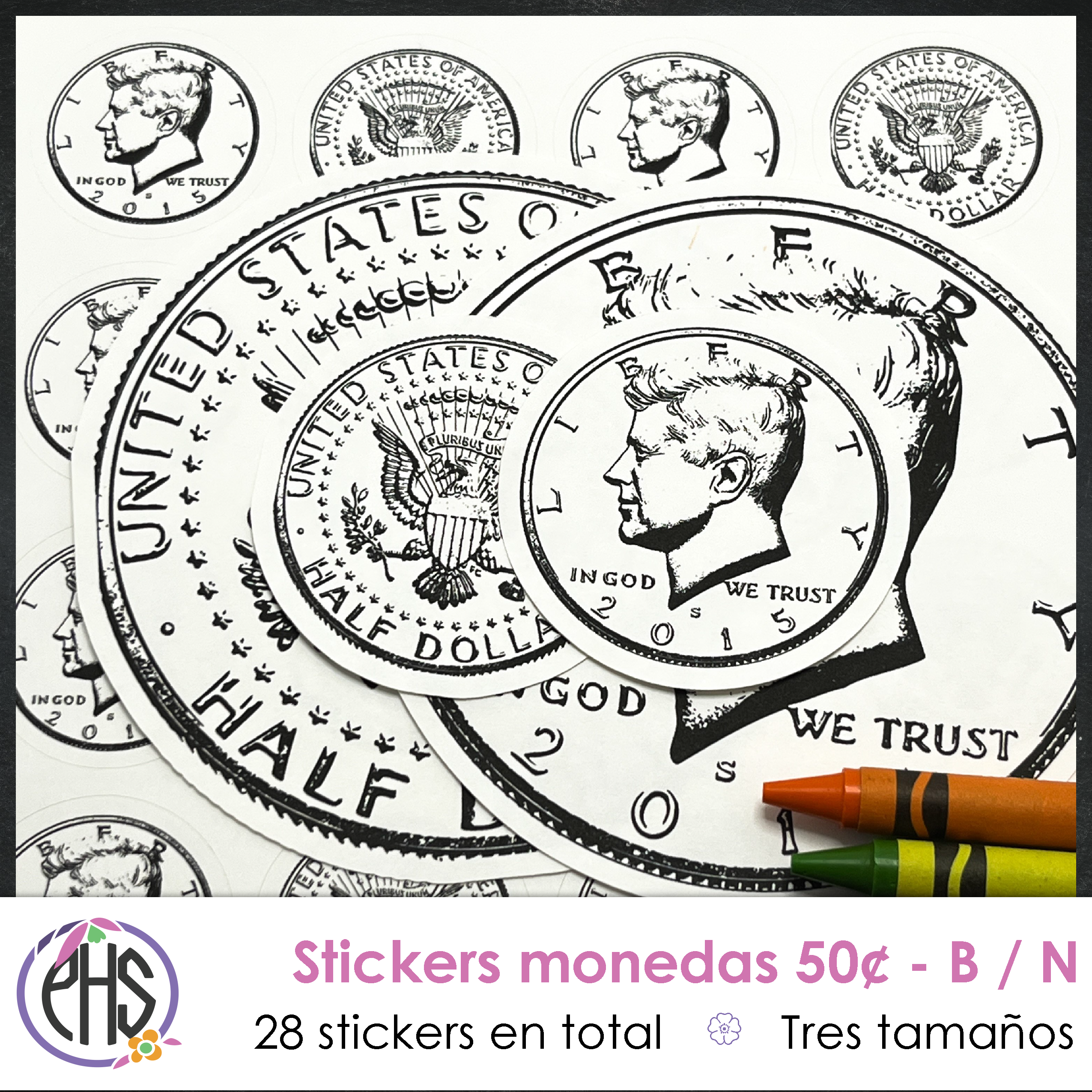 Stickers Monedas de cincuenta centavos 50¢ / Blanco y negro