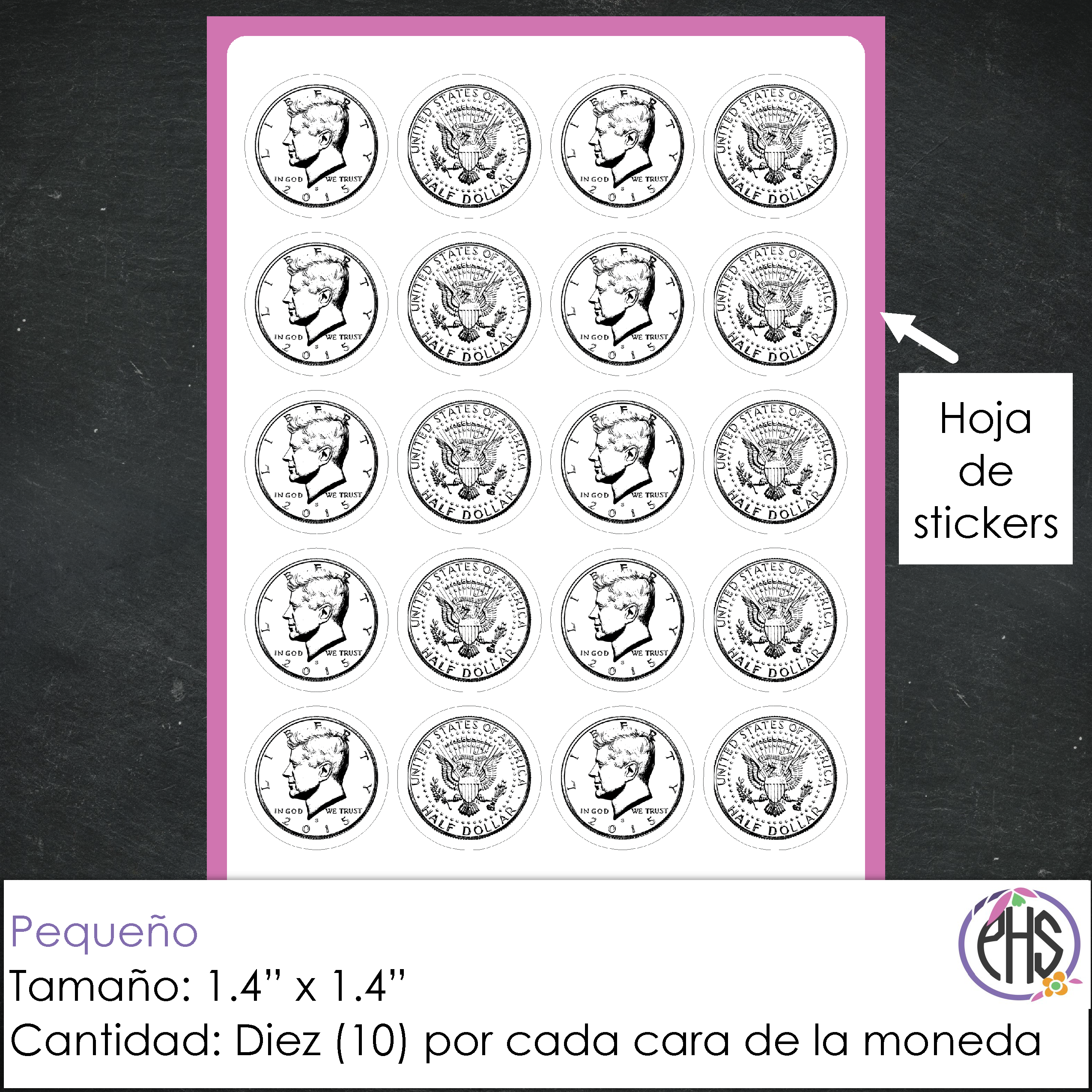 Stickers Monedas de cincuenta centavos 50¢ / Blanco y negro