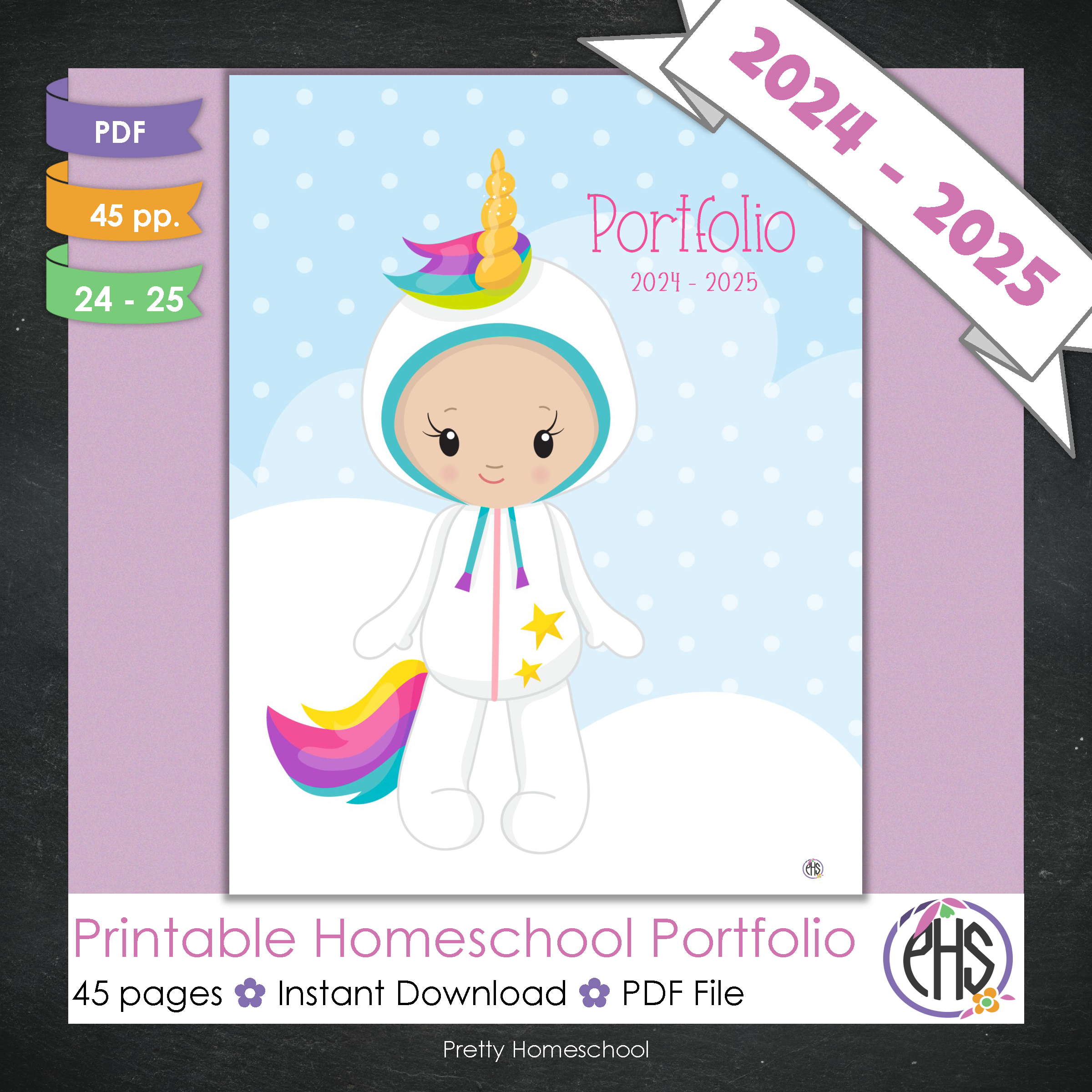 Printable Homeschool Portfolio | End-of-the-Year Homeschool Binder | Wannabe Unicorns Theme