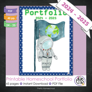 Printable Homeschool Portfolio | End-of-the-Year Homeschool Binder | Astronaut Boy and Space Theme