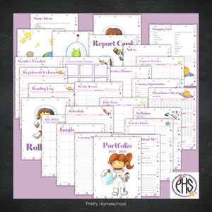 Printable Homeschool Portfolio | End-of-the-Year Homeschool Binder | Astronaut Girl and Space Theme