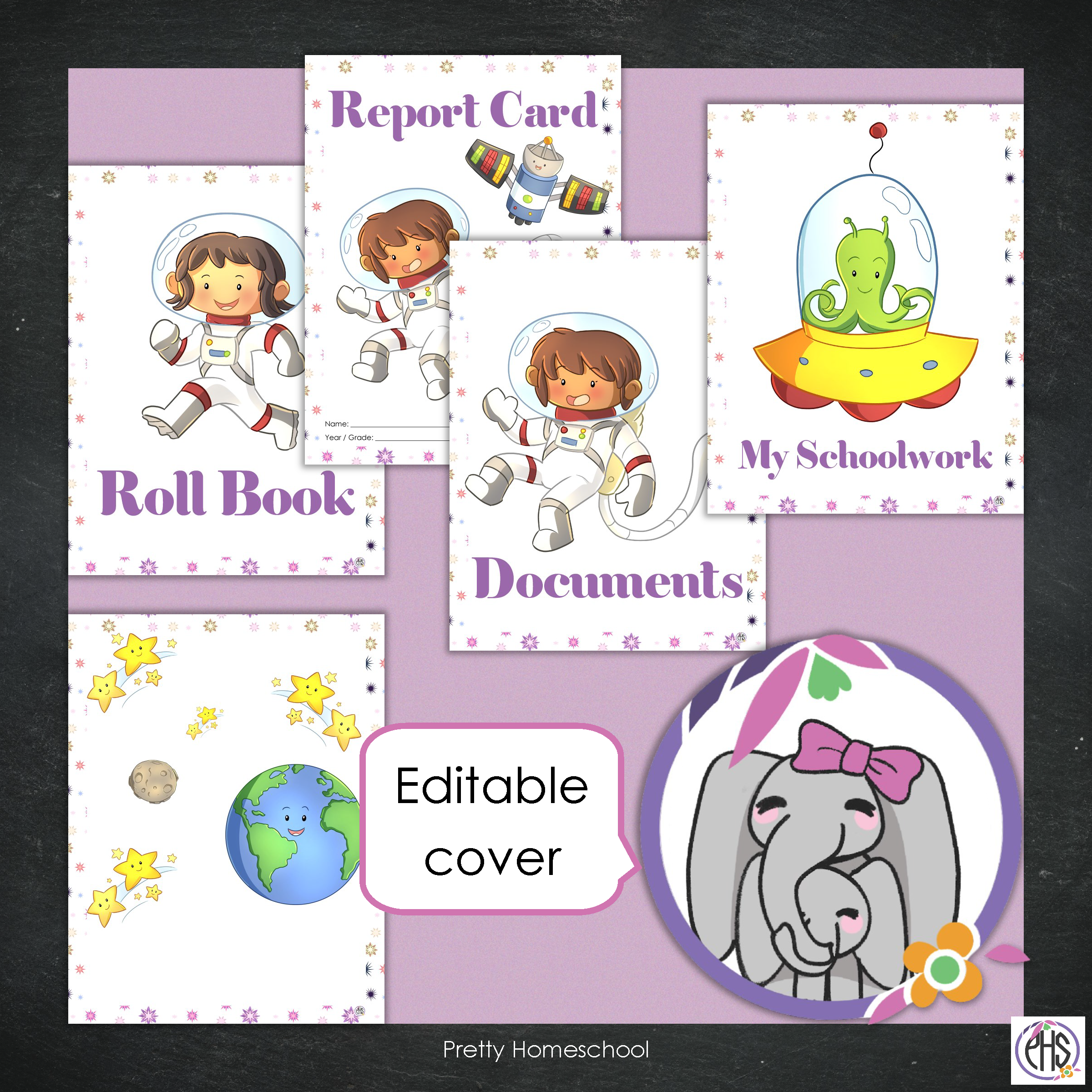 Printable Homeschool Portfolio | End-of-the-Year Homeschool Binder | Astronaut Girl and Space Theme
