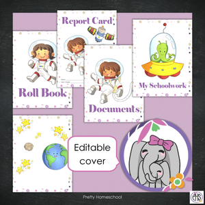 Printable Homeschool Portfolio | End-of-the-Year Homeschool Binder | Astronaut Girl and Space Theme