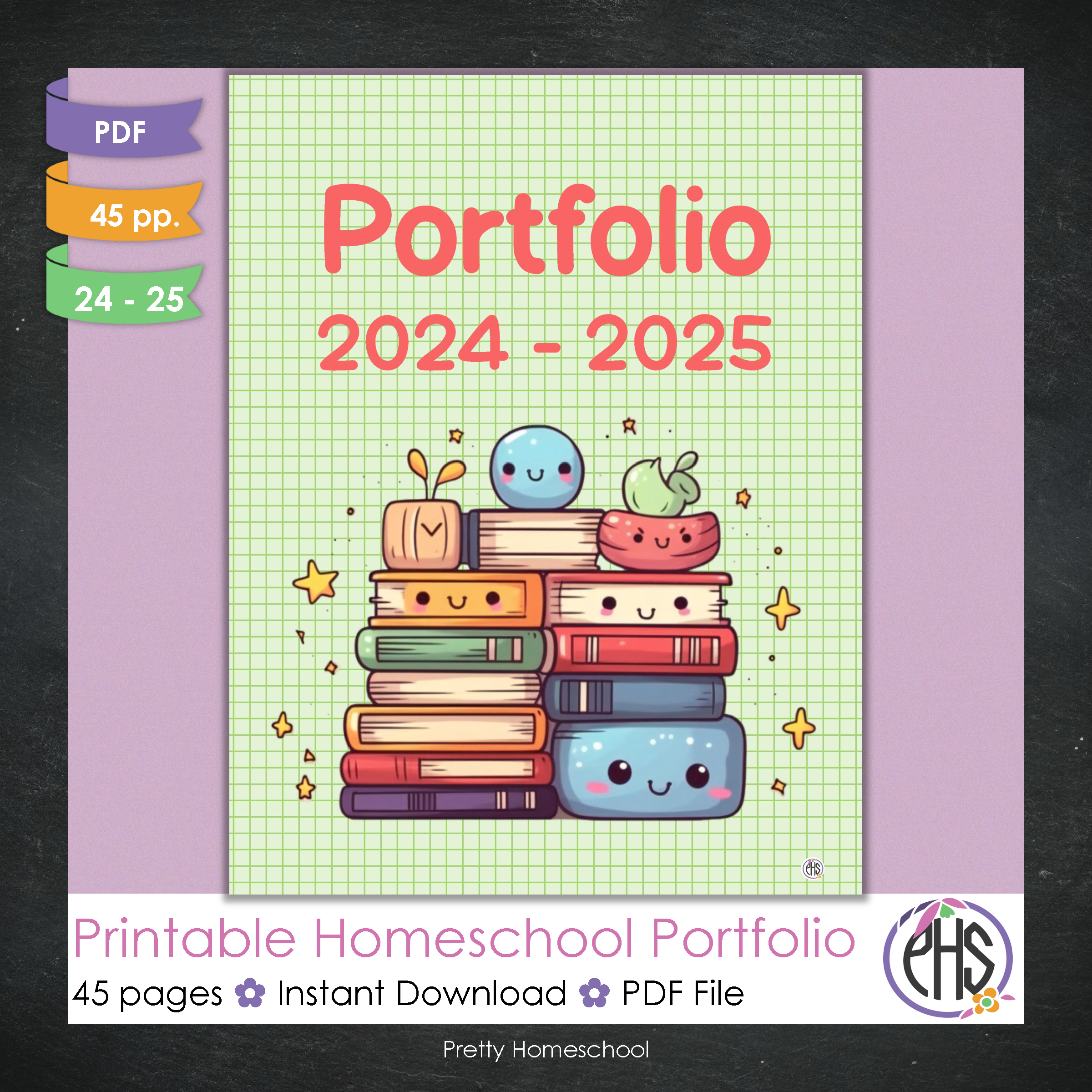 Printable Homeschool Portfolio | End-of-the-Year Homeschool Binder | Kawaii School Supplies Theme