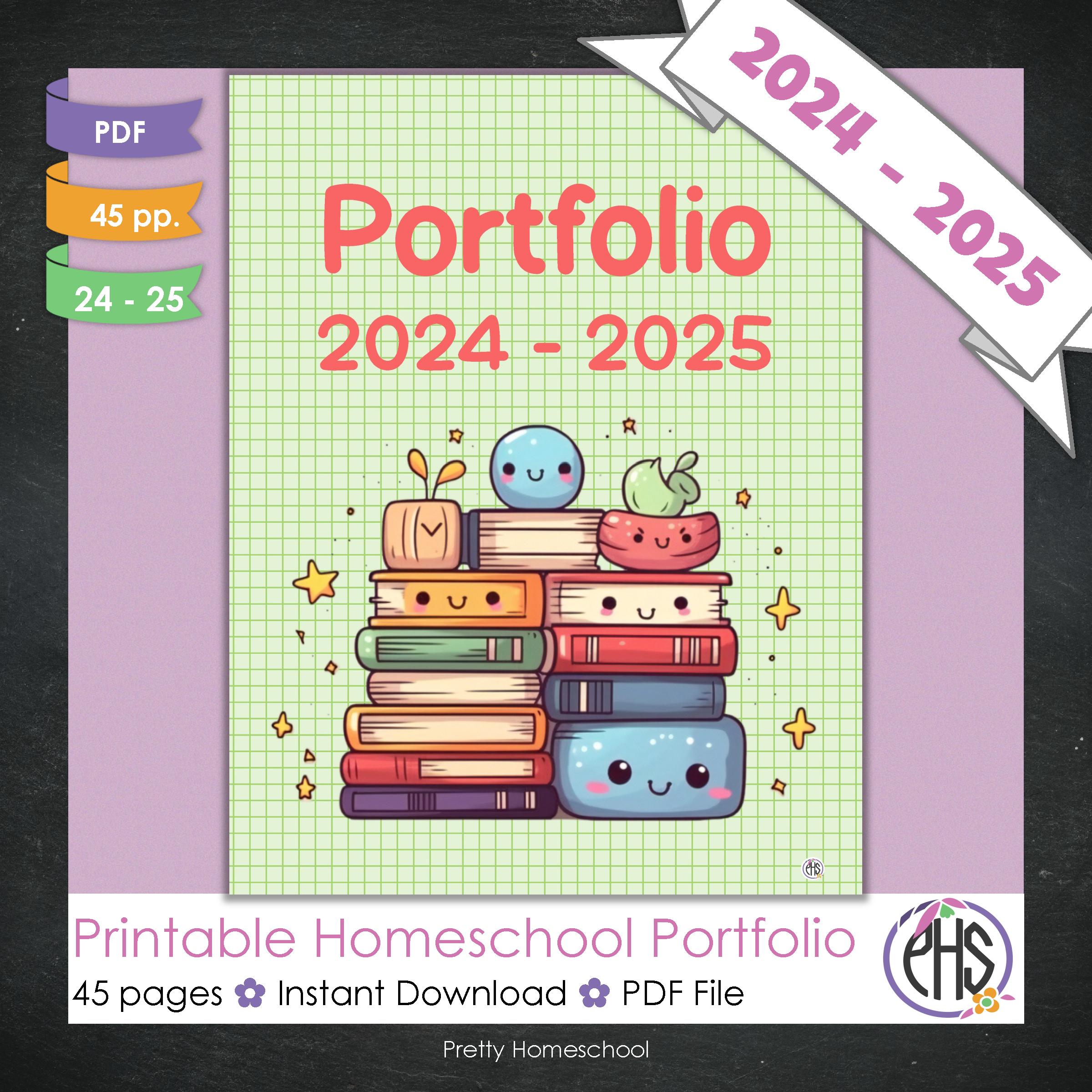 Printable Homeschool Portfolio | End-of-the-Year Homeschool Binder | Kawaii School Supplies Theme