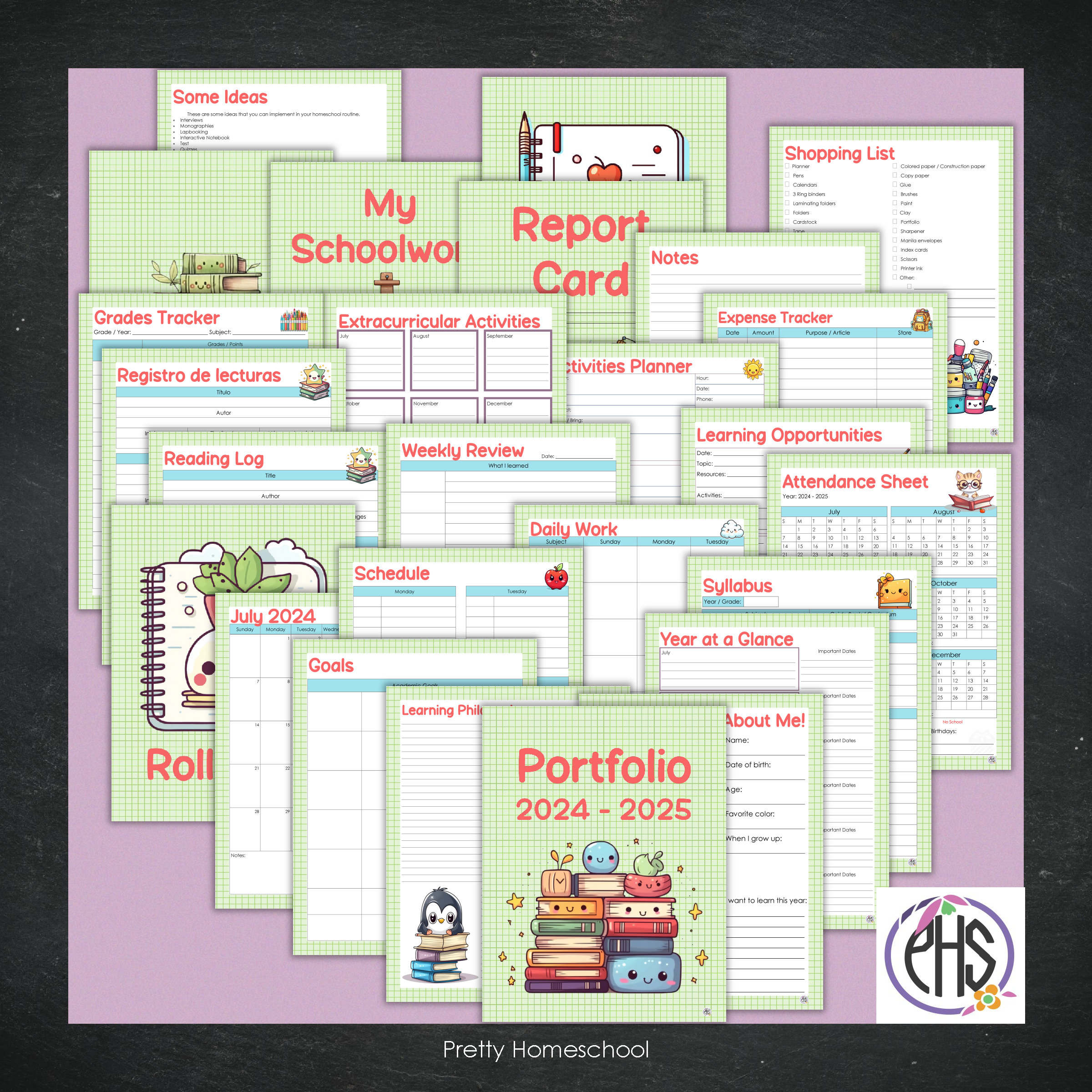 Printable Homeschool Portfolio | End-of-the-Year Homeschool Binder | Kawaii School Supplies Theme
