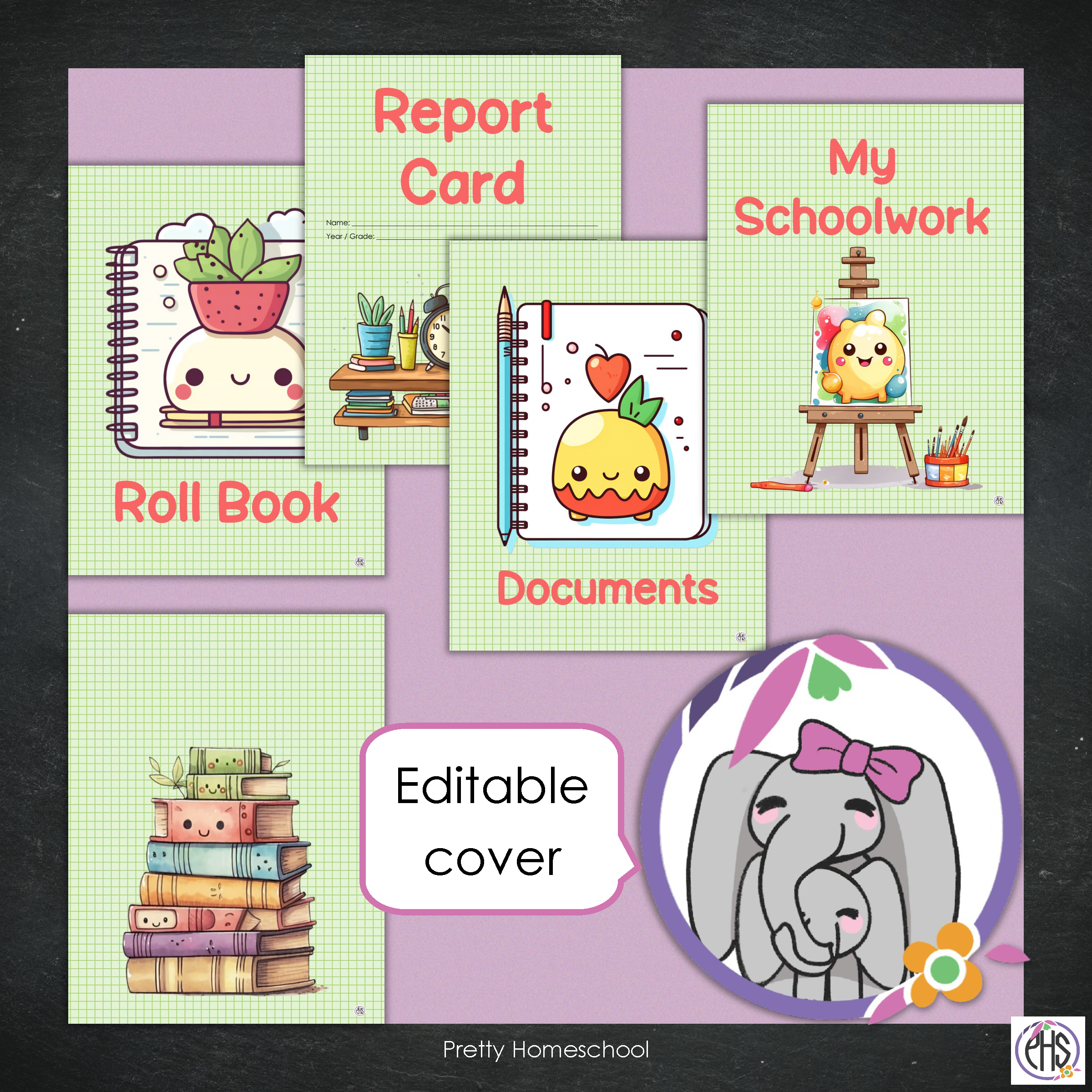 Printable Homeschool Portfolio | End-of-the-Year Homeschool Binder | Kawaii School Supplies Theme