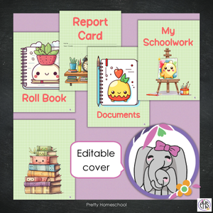 Printable Homeschool Portfolio | End-of-the-Year Homeschool Binder | Kawaii School Supplies Theme