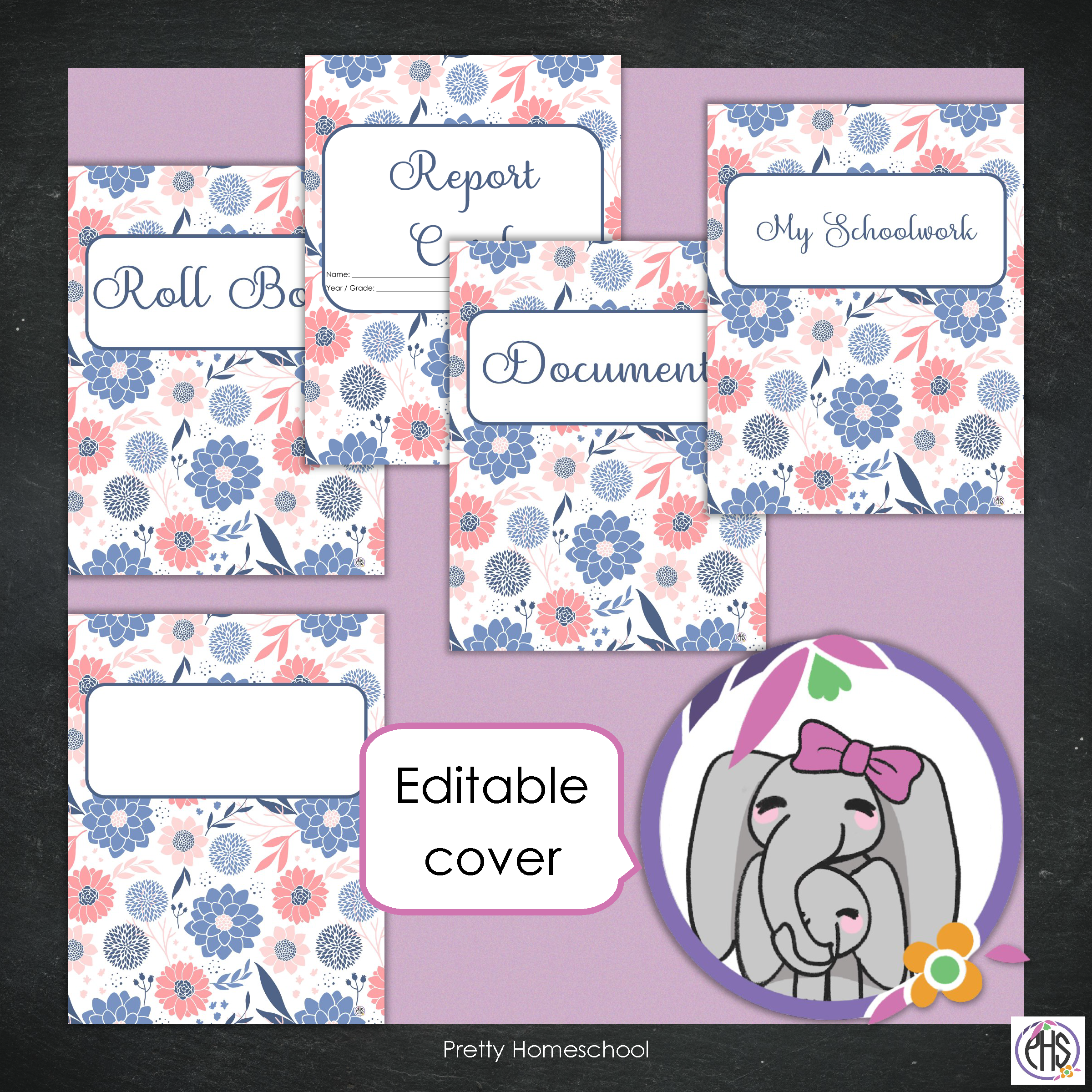 Printable Homeschool Portfolio | End-of-the-Year Homeschool Binder | Blue and Coral Flowers Theme