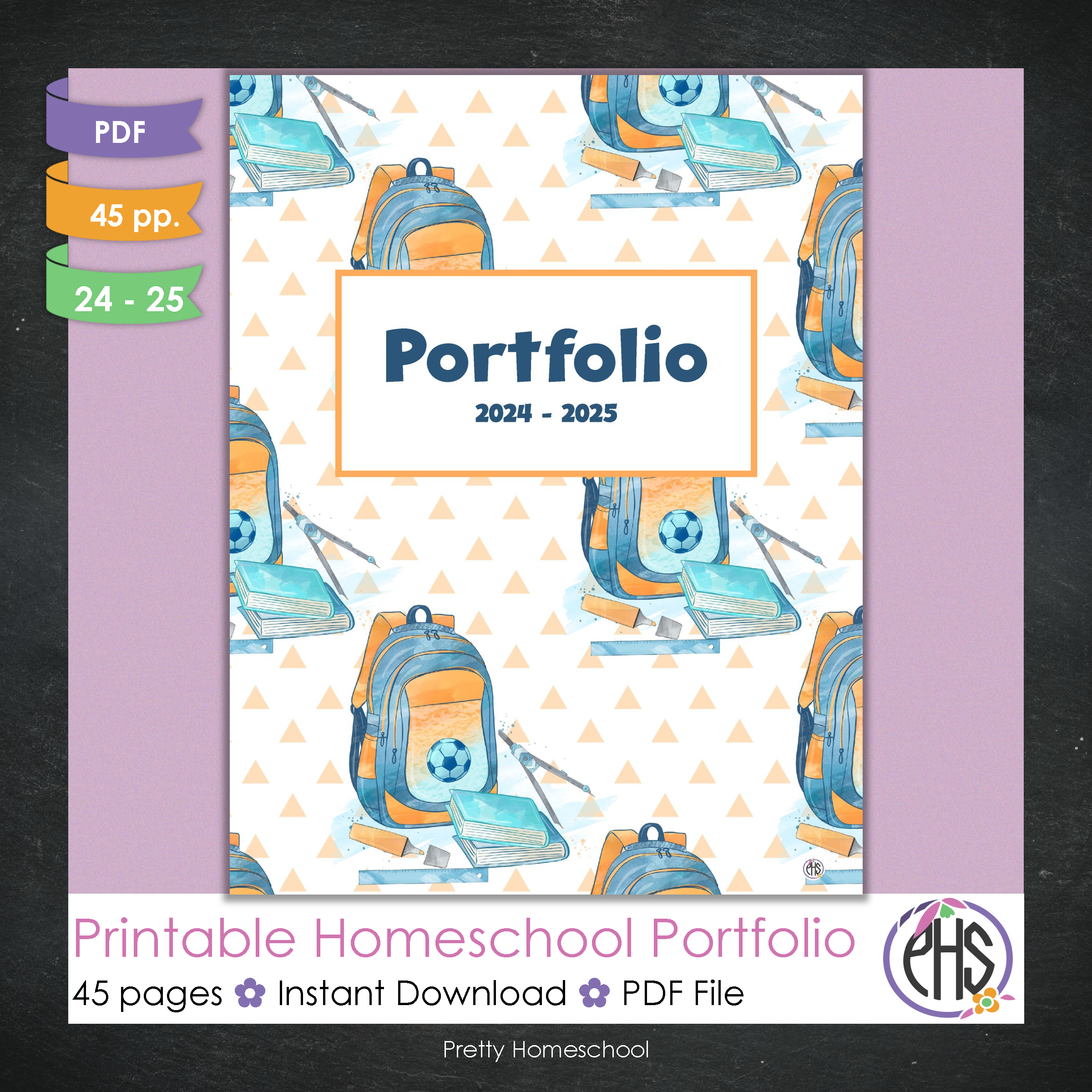 Printable Homeschool Portfolio | End-of-the-Year Homeschool Binder | Blue School Stationary Theme