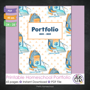 Printable Homeschool Portfolio | End-of-the-Year Homeschool Binder | Blue School Stationary Theme