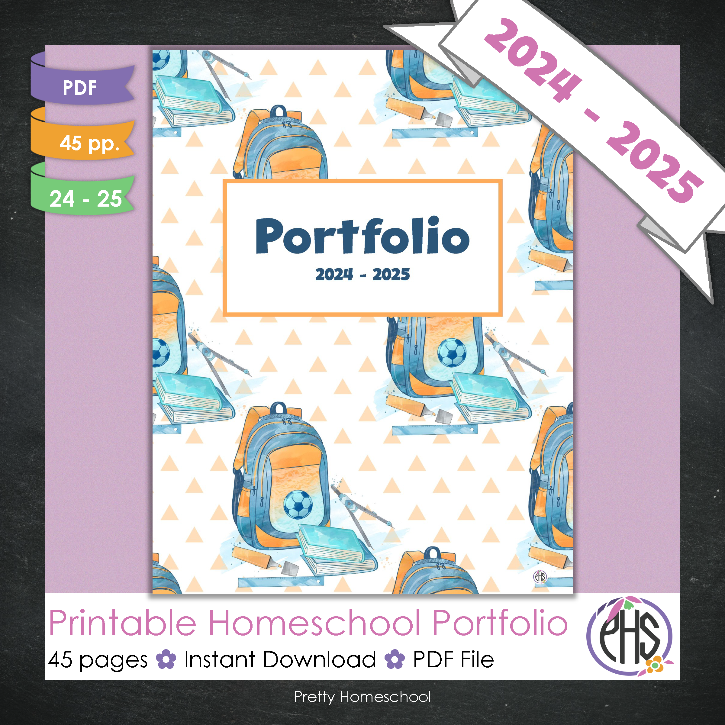 Printable Homeschool Portfolio | End-of-the-Year Homeschool Binder | Blue School Stationary Theme
