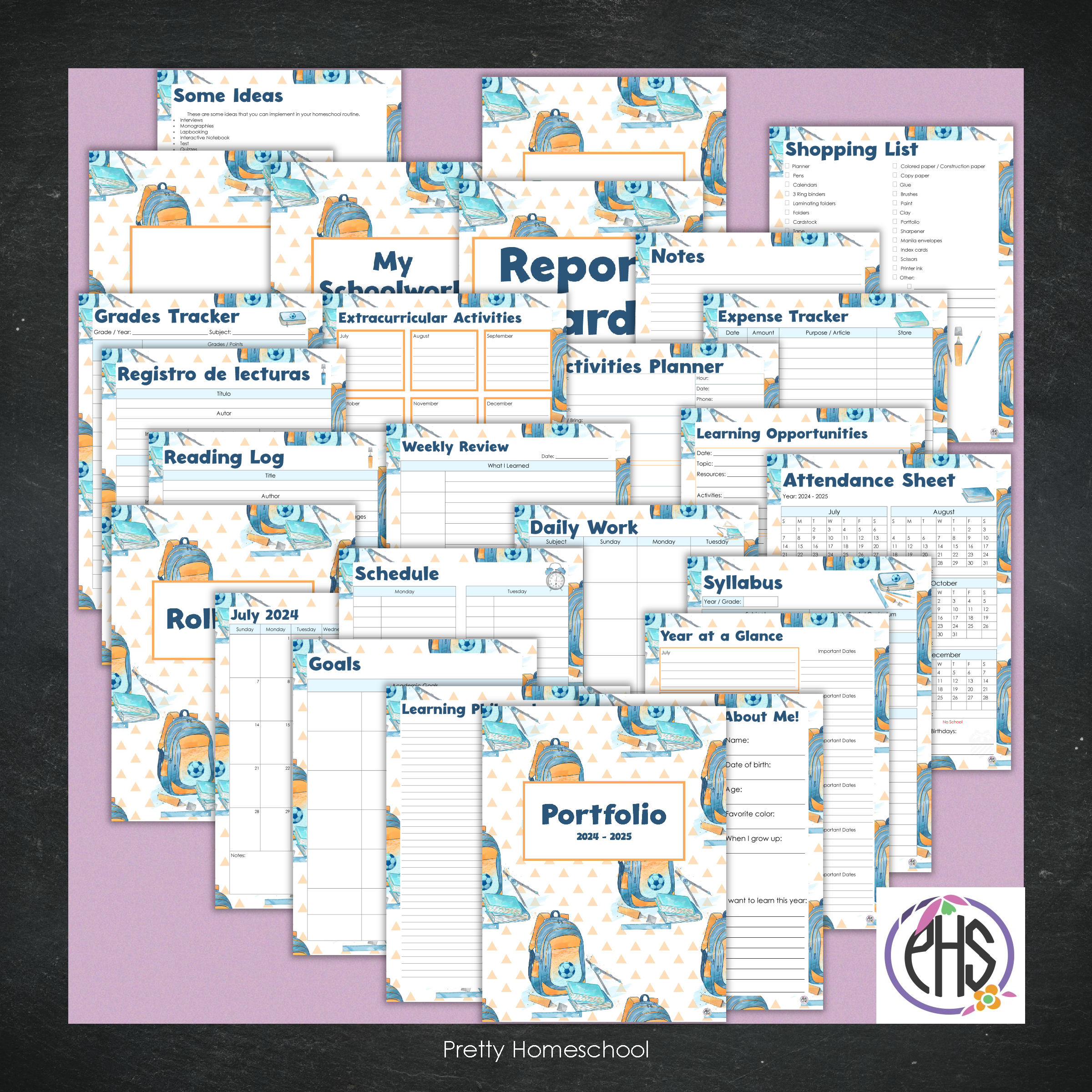 Printable Homeschool Portfolio | End-of-the-Year Homeschool Binder | Blue School Stationary Theme
