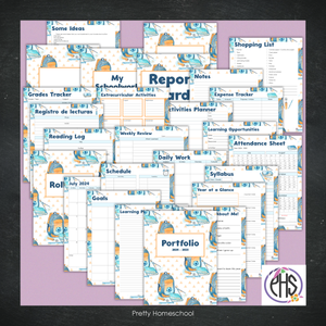 Printable Homeschool Portfolio | End-of-the-Year Homeschool Binder | Blue School Stationary Theme