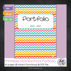 Printable Homeschool Portfolio | End-of-the-Year Homeschool Binder | Bright Chevron Colors Theme