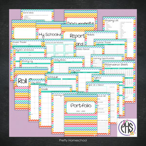 Printable Homeschool Portfolio | End-of-the-Year Homeschool Binder | Bright Chevron Colors Theme
