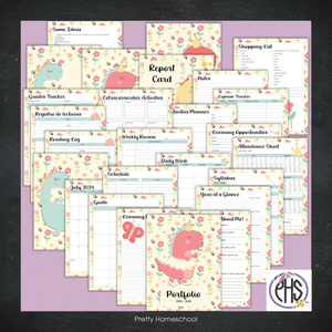 Printable Homeschool Portfolio | End-of-the-Year Homeschool Binder | Pink Dinosaur Princess Theme