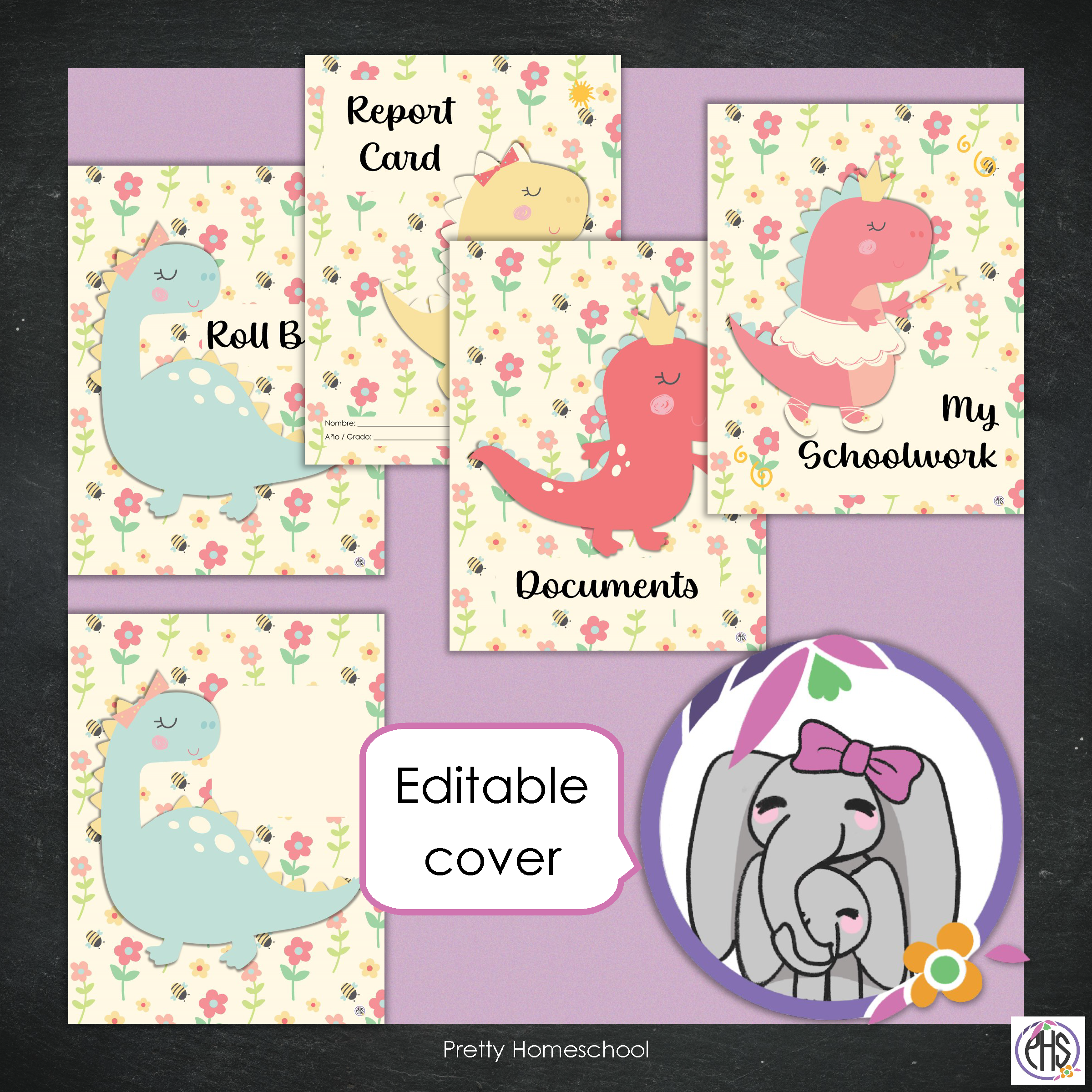 Printable Homeschool Portfolio | End-of-the-Year Homeschool Binder | Pink Dinosaur Princess Theme