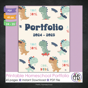 Printable Homeschool Portfolio | End-of-the-Year Homeschool Binder | Cool Dinosaurs Theme