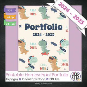 Printable Homeschool Portfolio | End-of-the-Year Homeschool Binder | Cool Dinosaurs Theme