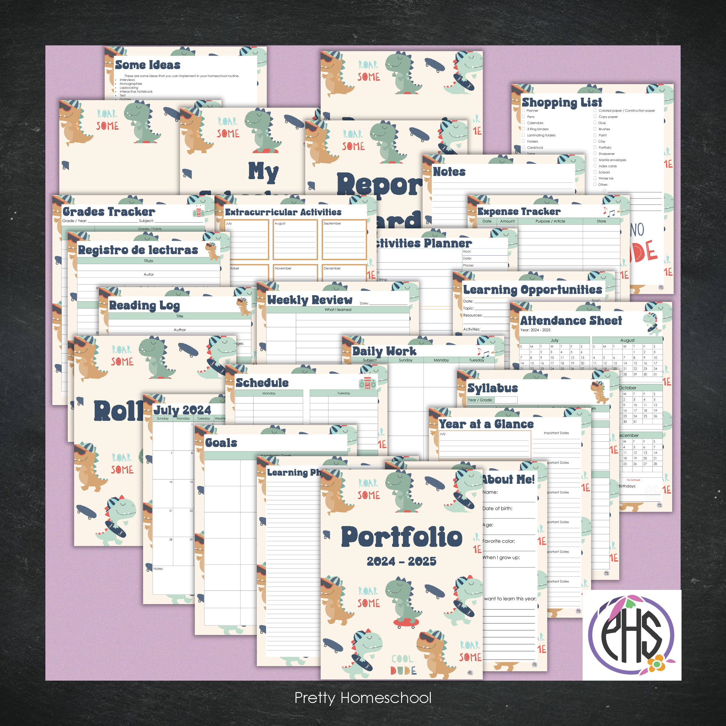 Printable Homeschool Portfolio | End-of-the-Year Homeschool Binder | Cool Dinosaurs Theme