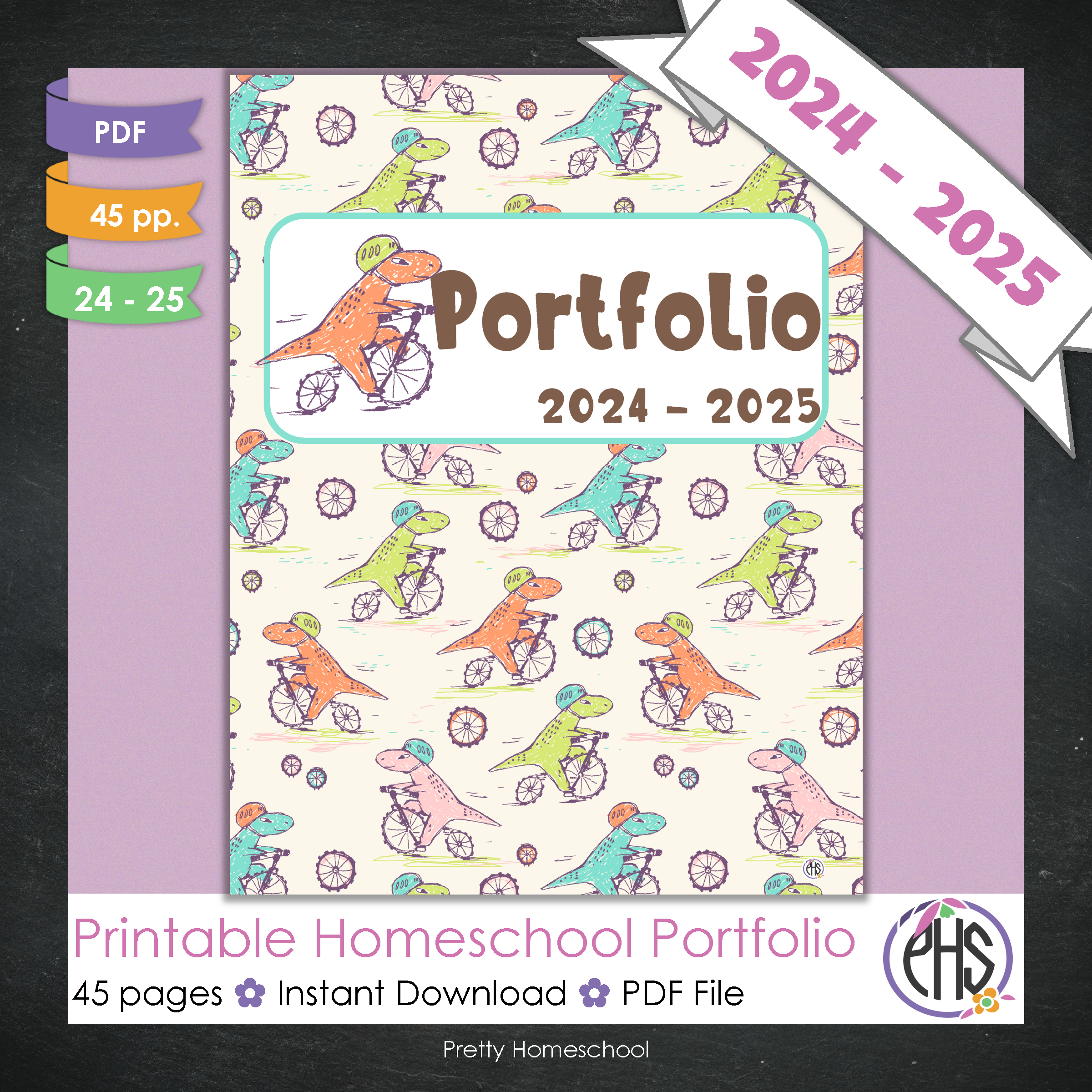 Printable Homeschool Portfolio | End-of-the-Year Homeschool Binder | Bicycle Dinosaurs Theme