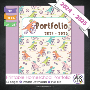 Printable Homeschool Portfolio | End-of-the-Year Homeschool Binder | Bicycle Dinosaurs Theme