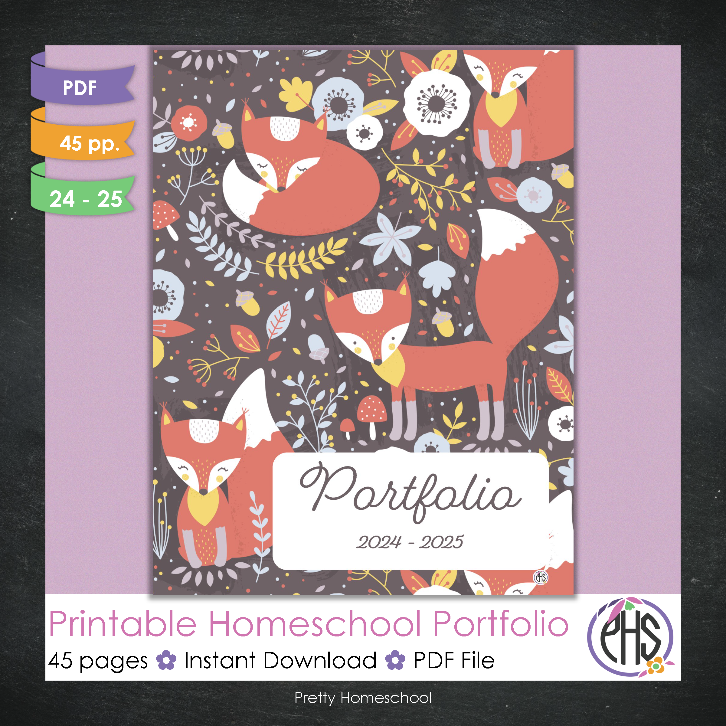 Printable Homeschool Portfolio | End-of-the-Year Homeschool Binder | Orange Foxes Theme